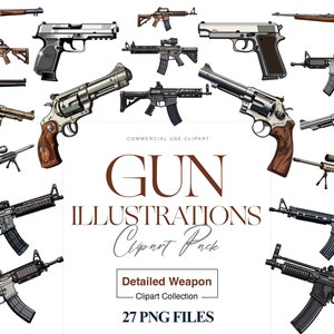 Clipart de ilustração de arma, rifle de assalto PNG, clipart M4, pistola PNG, clipart de arma, espingarda PNG, revólver
