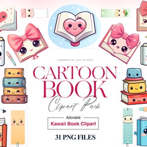 Clipart di libro carino, matita Kawaii, icona di libro carino, segnalibro, clipart per amanti dei libri, lettura accogliente, libro per ragazze PNG