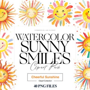 Clipart soleil souriant, soleil mignon aquarelle, Kawaii, clipart soleil, soleil souriant heureux, Cool, soleil d'été PNG