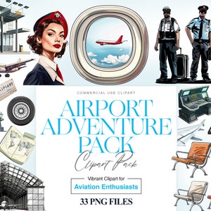 Clipart de aeroporto em aquarela, piloto, avião, avião aero, bagagem de aeroporto, capitão, aeromoça, vôo, companhias aéreas