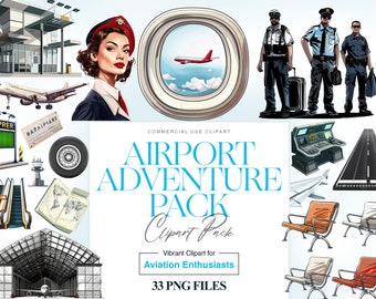 Watercolor Airport Clipart, Pilot, Plane, Aero plane, Airport Luggage, Captain, Stewardess, Flying, Airlines