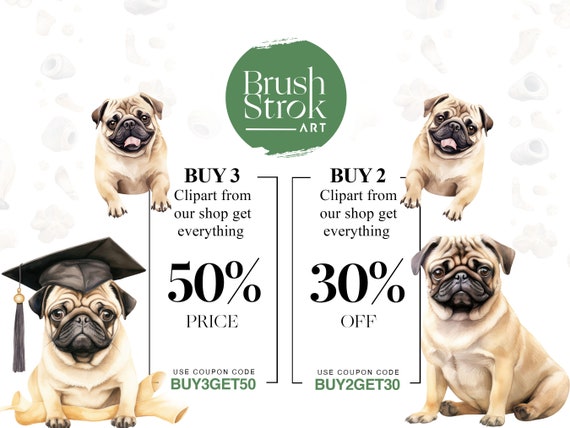 Watercolor Pug Clipart Black Pug Puppy Floral Dog Kawaii Pug Chubby Pug Dog PNG Cute Pug Gifts for Pets Etsy