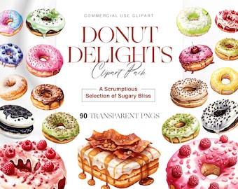 Imágenes Prediseñadas de donut de acuarela, postre, pasteles, donut glaseado, donut rosa, donut espolvoreado, donut de cumpleaños PNG