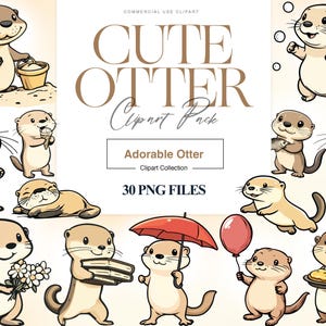Cute Otter Clipart, Sea Otter, Baby Animal, Watercolor Otter, Nursery Animal, Kawaii Otter, Sticker Printable
