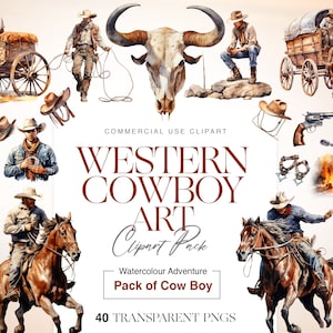 Aquarell Cowboy Clipart, Pferd, Kaktus, Dude Ranch, Cowboystiefel, Hüte, Wild West Clipart, Western PNG