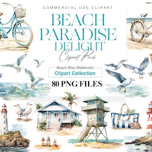 Clipart da spiaggia ad acquerello, estate, vacanze, casa sulla spiaggia, riva dell'oceano, tramonto, giornata in spiaggia, onda dell'acquerello PNG