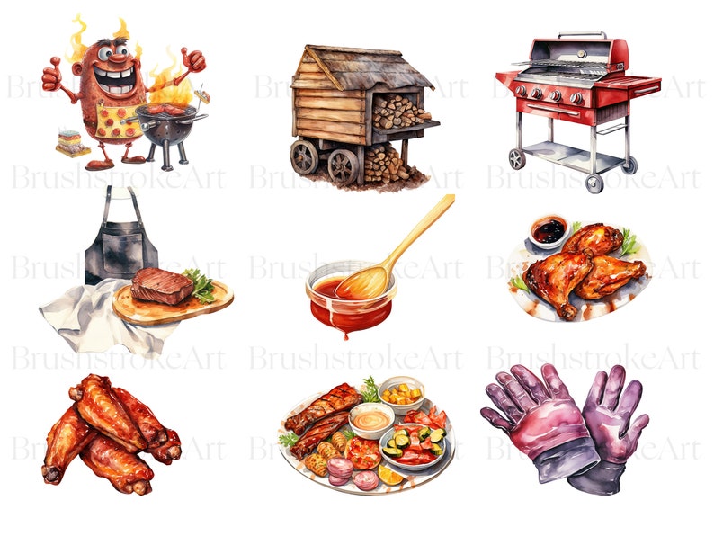 Grill Clipart Pack, Watercolor Barbecue Party, Summer Picnic, Food ...