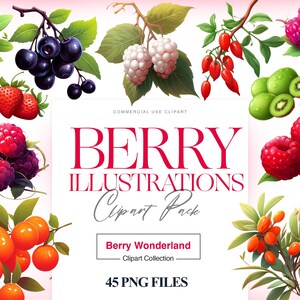 Clipart baies, fraise, baies vintage PNG, fruits d'été, baies Forrest, framboise Clipart, décoration de cuisine