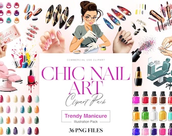 Watercolor Nails Clipart, Nail Accessories, Nail Salon, Manicure Clipart, Nail Polish PNG, Beauty, Nail Tech