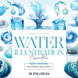 Clipart illustrazione d’acqua, spruzzi d’acqua, onda della spiaggia, clipart schizzi, goccia d’acqua, clipart liquido, acqua PNG