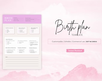 Modèle de plan de naissance Canva, plan de naissance en section C, rédaction d'un plan de naissance, planifié, meilleur modèle de plan de naissance PDF