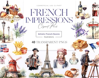 Watercolor France Clipart, Eiffel Tower, Paris PNG, French Flag, Woman, Wine, Travel Graphics, Wall Art