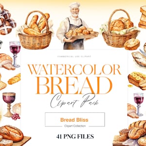 Aquarel brood clipart, brood, bakkerij clipart, volkoren brood, beboterde toast clipart, lookbrood