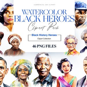 Clipart personnages noirs, Martin Luther King, Maya Angelou, clipart femme noire, droits civiques, mois de l'histoire des Noirs