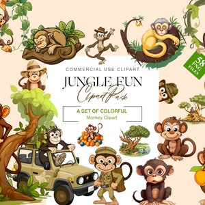 58 Colorful Monkey Clipart PNGs - Jungle Fun- Perfect for Crafting & Design (300 DPI, No Backgrounds
