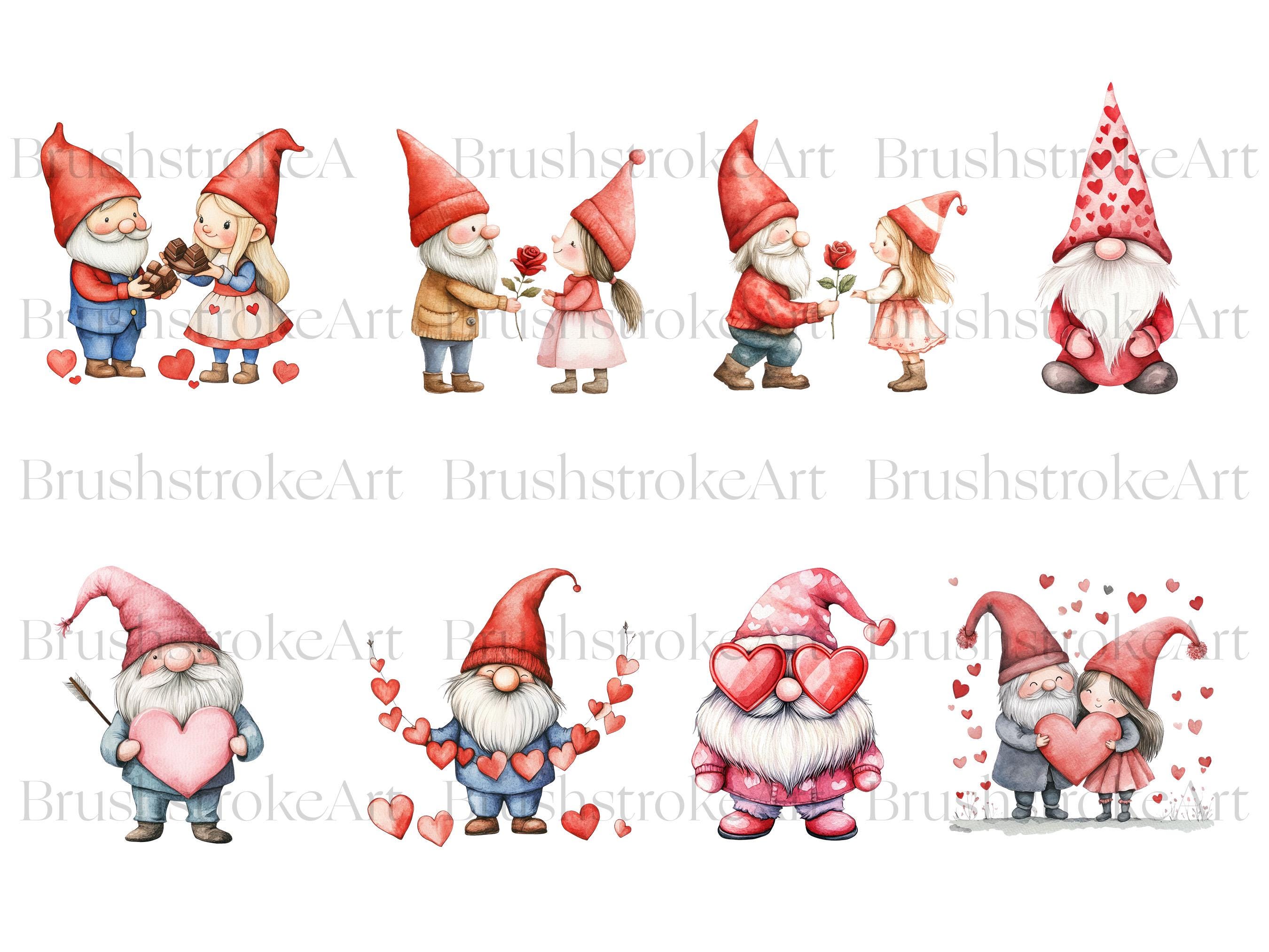 Valentine Gnomes Clipart, Cute Gnomes PNG, Pink Gnome, Watercolor Love ...