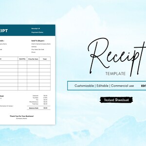 Editable Receipt Template, Rent Receipt Template, Receipt of Payment, Fillable Receipt Template, Receipt Form