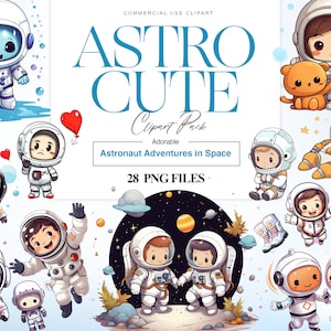 28 Cute Astronauts Clipart Pack, Boy Astronaut, Children's Party, Outer Space, Watercolor Astronaut PNG Images