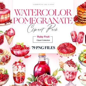 Aquarell Granatapfel Clipart, Aquarell Obst, roter Granatapfel, Sommerfrucht, exotische Frucht Granatapfel Kunst