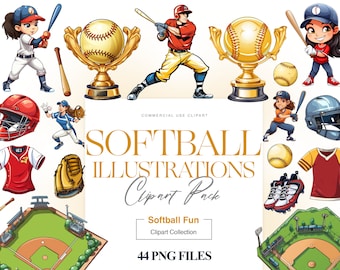 Softball Clipart, Sports, Softball Girl Player, Softball Bat, Ball, Softball Mom PNG, Softball Printable