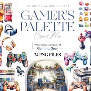 Clipart de juego de acuarela, videojuego PNG, arcade, juegos retro, controlador de juego, amante de los juegos, regalos de jugador