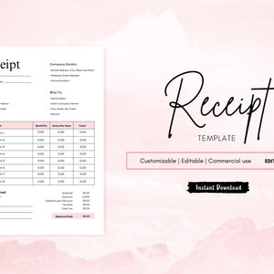 Simple Receipt Template, Canva Editable Receipt Template, Cash Receipt, Sales Invoice Sample, Printable PDF