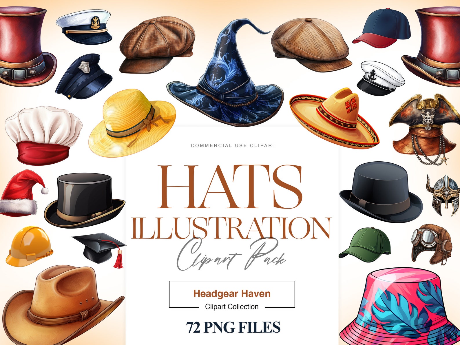 Hats Illustration Clipart, Cowboy Hat Clipart, Santa Hat PNG, Top Hat ...