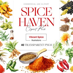 Watercolor Herbs and Spices, Cooking Clipart, Culinary Herbs, Mint, Paprika, Kitchen Clipart, Herbs PNG