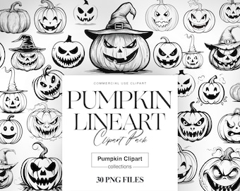 Halloween Pumpkin Line Art, Scary Pumpkin PNG, Vintage Halloween, Pumpkin Decor, Jack O Lantern, Pumpkin Face