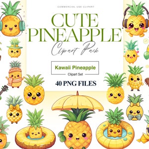 Cute Pineapple Clipart, Pineapple Fruit Tropical, Summer Pineapple PNG, Cute Fruits, Kawaii Birthday Card