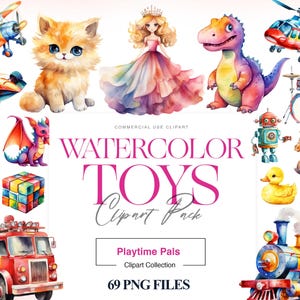 Brinquedos de bebê aquarela clipart, bichos de pelúcia, brinquedo clipart, boneca fofa, aquarela berçário clipart, ursinho de pelúcia