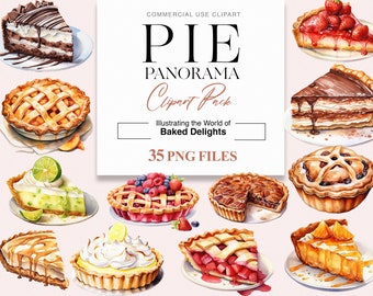 Watercolor Pie Clipart, Pies, Pumpkin Pie, Apple Pie, Blueberry, Key Lime, Bakery, Dessert Clipart, Pie PNG