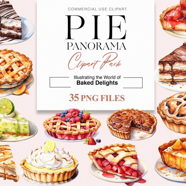 Watercolor Pie Clipart, Pies, Pumpkin Pie, Apple Pie, Blueberry, Key Lime, Bakery, Dessert Clipart, Pie PNG