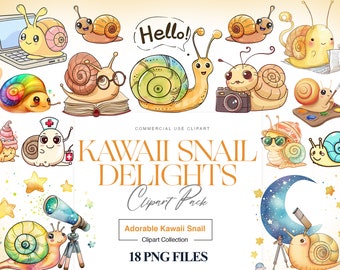 Watercolor Snail Clipart, Cute Snail PNG, Garden Snail, Little Snail, Insect Clipart, Snail Shell, Kawaii PNG