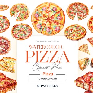 Watercolor Pizza Clipart, Pizza Margherita, Italian Food Clipart, Pizza Slice, Pepperoni Pizza, Menu Clipart