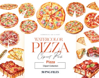 Aquarell Pizza Clipart, Pizza Margherita, Italienisches Essen Clipart, Pizzastück, Peperoni-Pizza, Menü Clipart