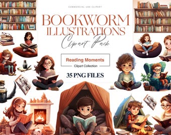 Boekenwurm clipart, boeken, bibliotheek clipart, boekenplank, boekenliefhebber meisje, lezing clipart, boekenwurm png, stickers