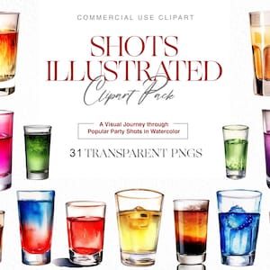 Shots Illustrated Premium Aquarela Clipart de bebidas populares para festas, Party Shots Clipart, Álcool clipart, Álcool, Fotos em aquarela