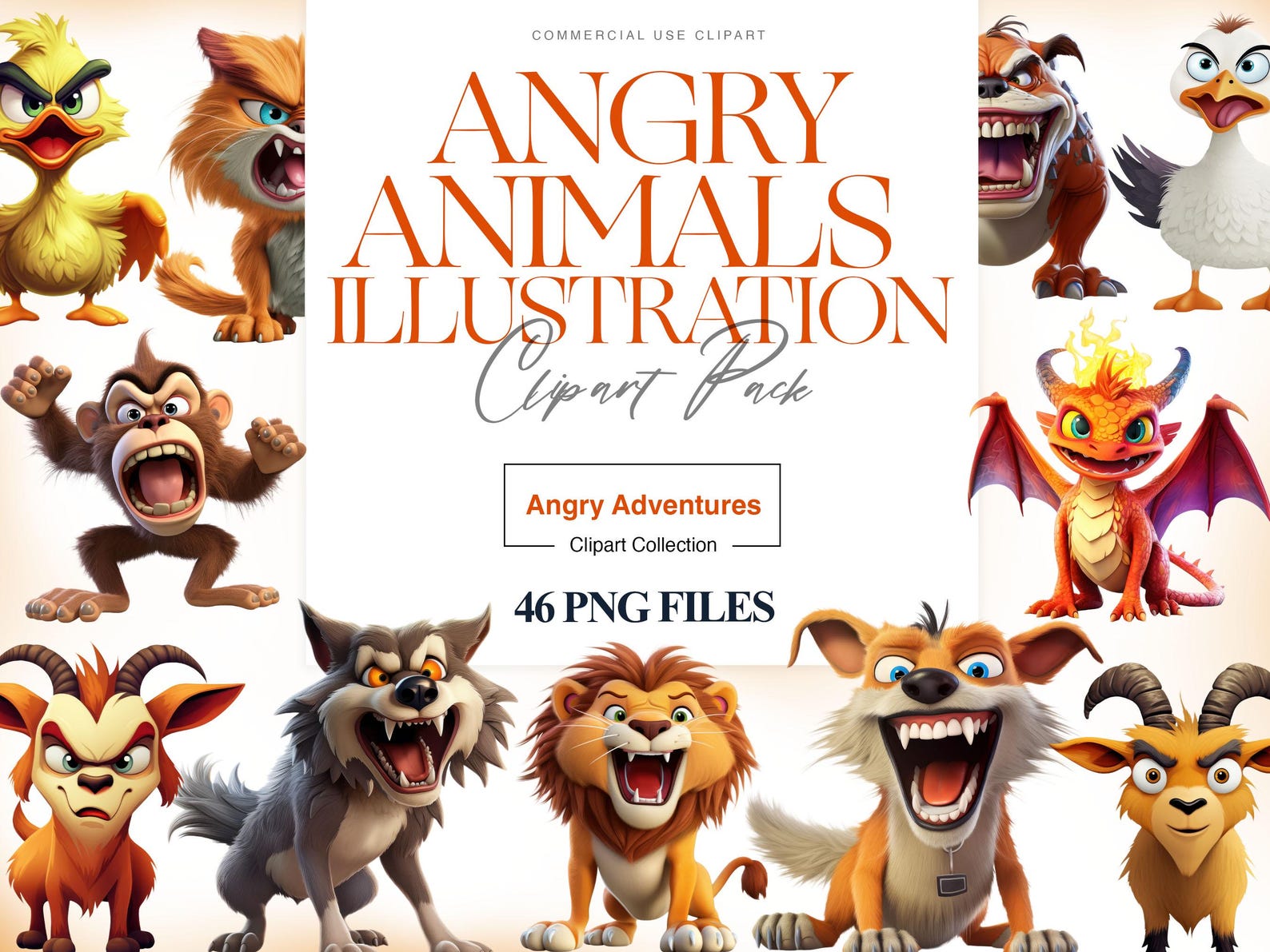 Grumpy Animals Clipart, Angry Safari, Grumpy Bird, Angry Cat, Cartoon ...