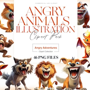 Grumpy Animals Clipart, Angry Safari, Grumpy Bird, Angry Cat, Cartoon Animal, Grumpy Animal Emoji, Angry Pets