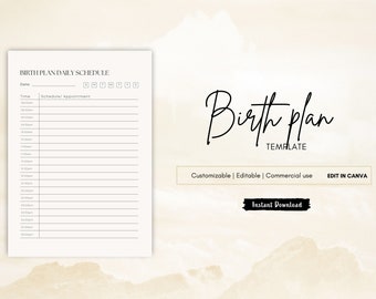 Simple Birth Plan Template, Editable, Natural Birth Plan Template, Simple Birth Plan, Birth Preferences Plan