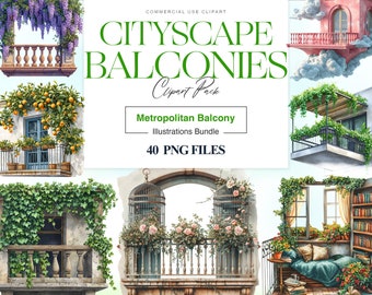 Watercolor Balcony Clipart| Floral Balcony PNG| Castle Balcony| Watercolor Garden| Night Balcony Sticker