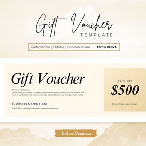 Gift Certificate Template, Printable, Voucher Template, Blank Gift Certificate, Gift Card Template Editable