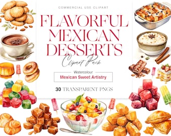 Clipart dessert mexicain aquarelle, cuisine mexicaine, churros, culture mexicaine, bonbons mexicains, Dulces Mexicanos