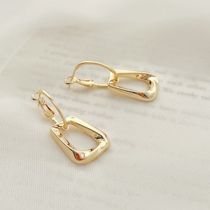 14k Gold Filled Hoop Drop Earrings, Geometric Hoops, Rectangle chain earrings, Minimalist Hoop Earrings, Sterling Silver Earrings
