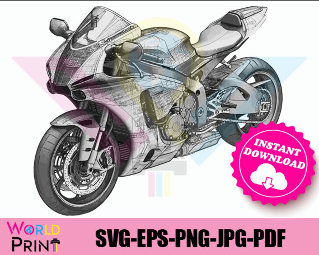 Gray Motorcycle R6 in a Blueprint Style Clipart Svg, Jpg, Png, Pdf, Eps ...