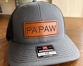 Papaw Fathers Day Hat for Dad. Richardson 112 leather patch trucker hat for Dad. Gift for Pop. Fathers Day Gift for dad. Dad Hat gift.