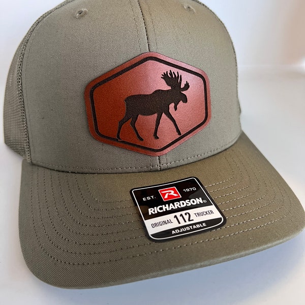 Moose Silhouette | Gift for Moose Hunters & Adventurers  | Moose | Richardson 112 Leather Patch Trucker | Perfect Outdoorsman Gift Idea