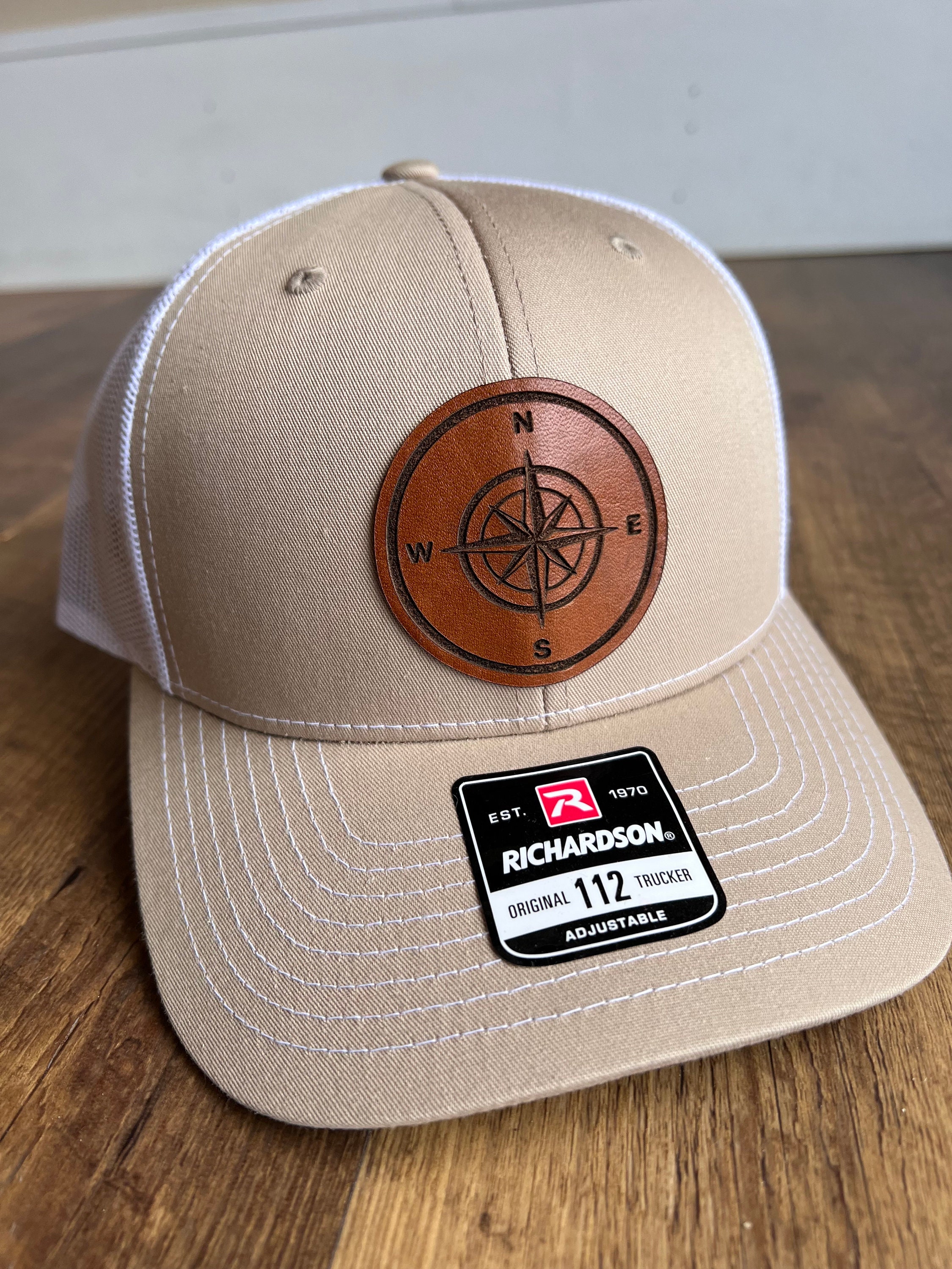 Leather Patch Compass Trucker Hat: Explorer Gift