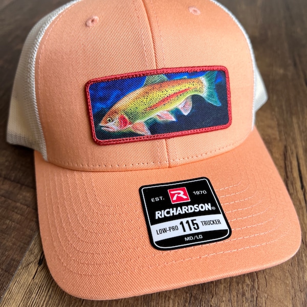 Rainbow Trout Print Patch Trucker Hat, Fishing Gift
